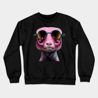 creature,photorealistic scary pig with pierced nose and sunglasses 8k Crewneck Sweatshirt